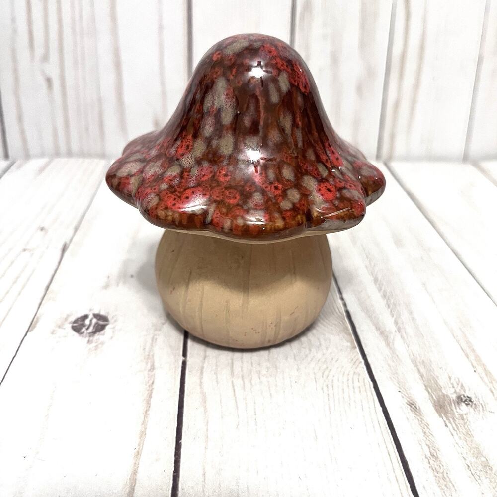 Clay Mushroom Brown Gold Ceramic Drip Glaze Natural Base Decor Fairy Garden 4"